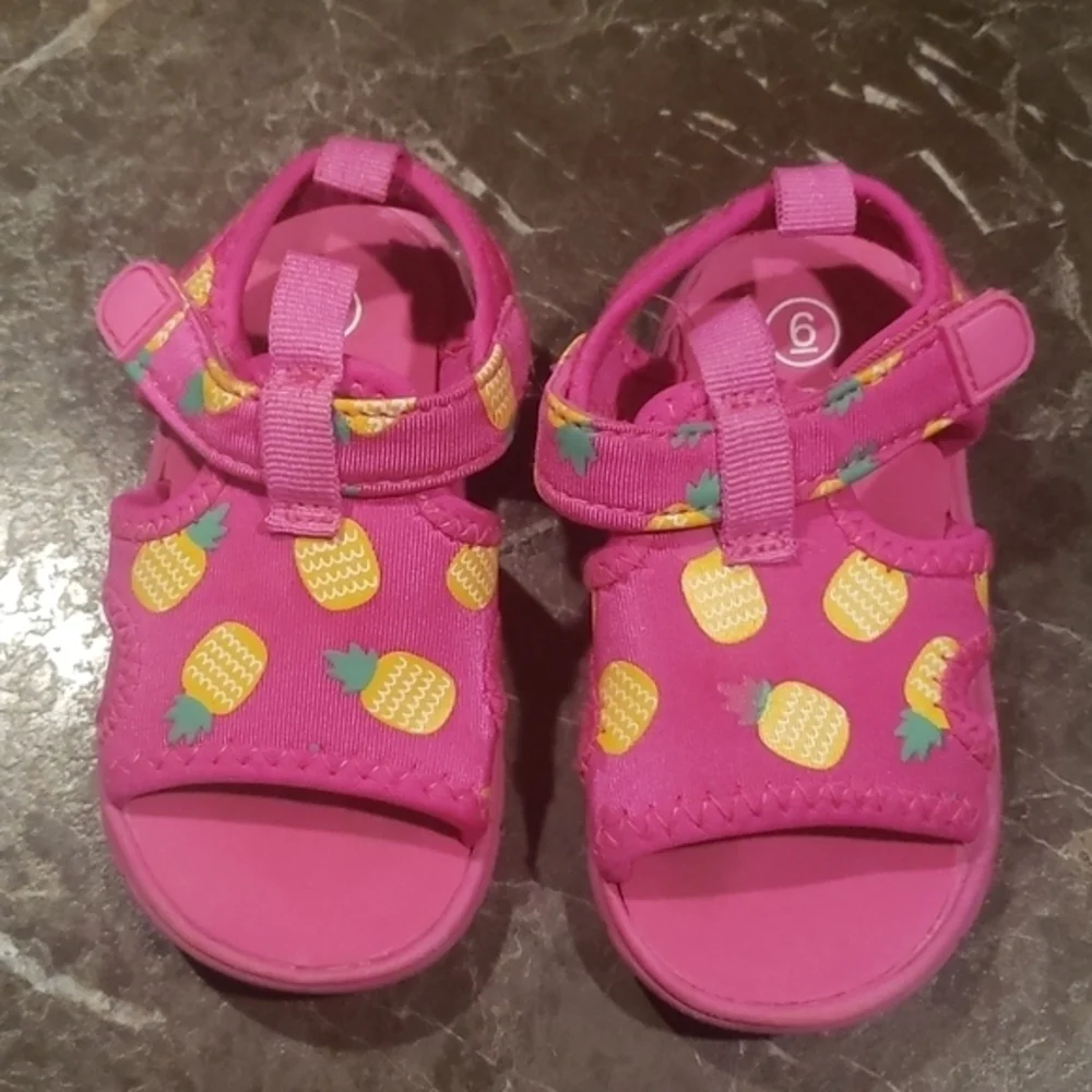 Cat & Jack Toddler Baby‎ Girls Pink Florida Pineapple Hook & Loop Sandals Size 5